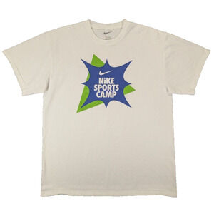 Nike Sports Camp T-Shirt Large Men's White Short Sleeve 100% Cotton Coach Tee